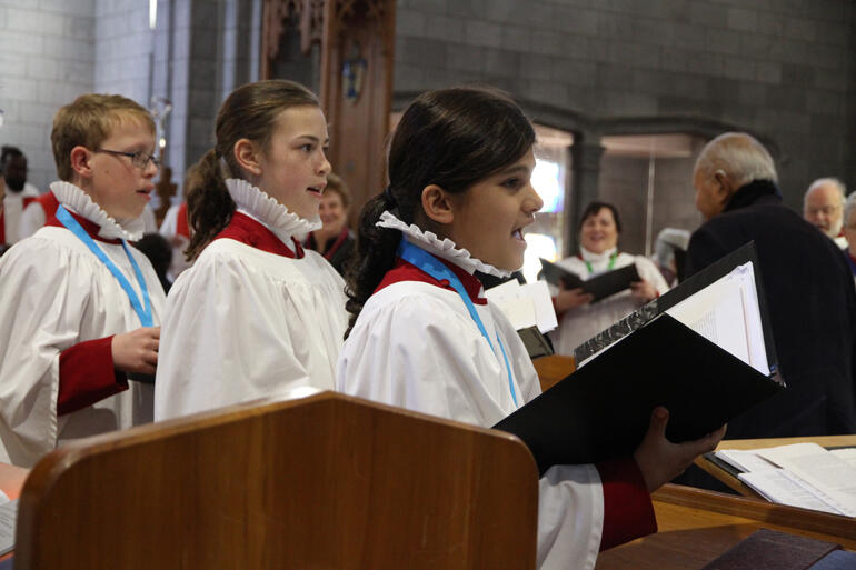 Nelson Cathedral choristers sing 'O Taste and See' by Vaughan Williams during communion.