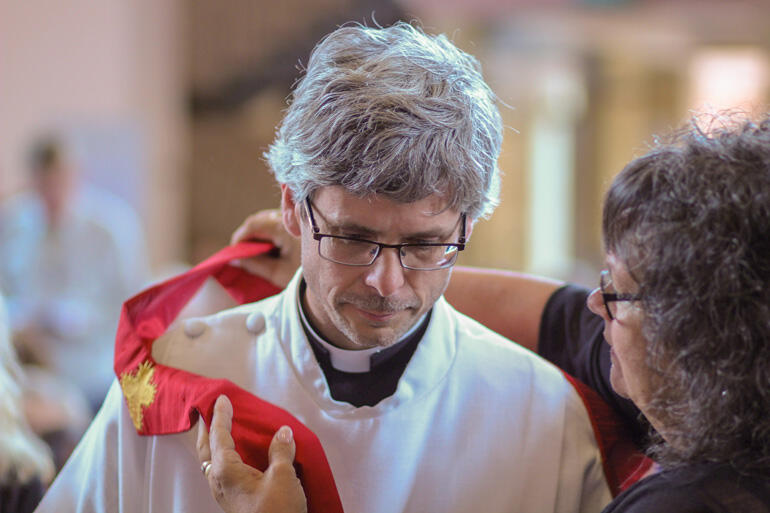 Rev Mark Henderwood from Island Bay receives his diaconal stole.