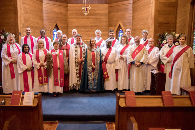 The whole contingent lines up in Wellington Cathedral's Lady Chapel. Photo: John Setter