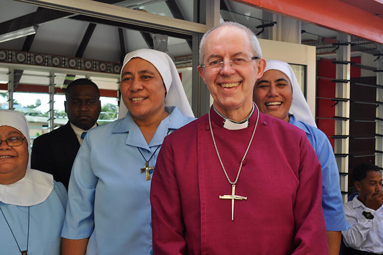 The Archbishop of Canterbury arrives for morning lotu - worship - at the MAST chapel.