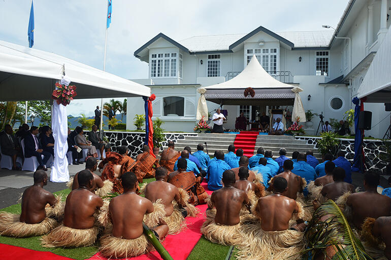 The State welcome was held at Borron House in Suva - the former Governor General's residence.