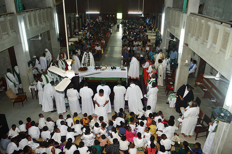 The view from the cathedral mezzanine out over the sanctuary.