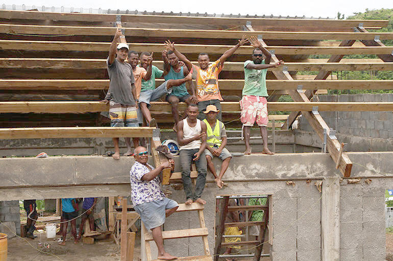 Good spirits on the rooftop.