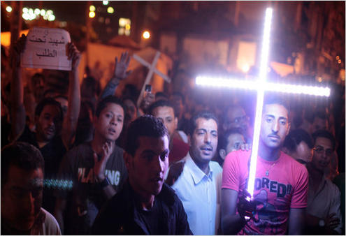 Coptic Christians, many of whom fear violence from Muslims, hold a sit-in in Cairo. Photo: New York Times