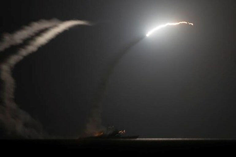 USS Philippine Sea launches a Tomahawk Cruise missile from the Arabian Gulf.