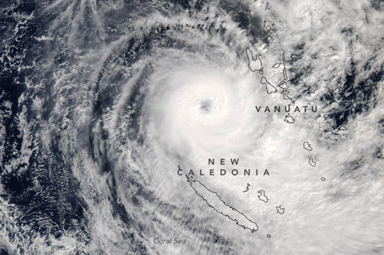 A May 8 NASA satellite shot of Donna moving between Vanuatu and New Caledonia.