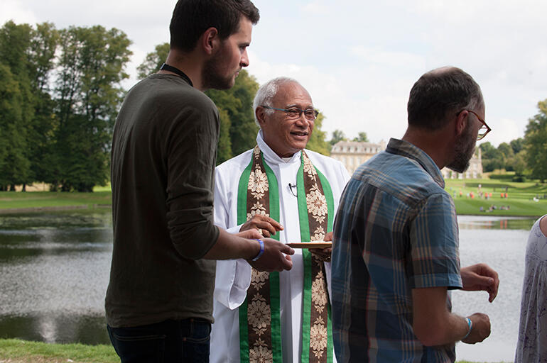 Open air Eurcharist - that's Boughton House across the lake. All pix courtesy of the USPG's Leah Gordon.