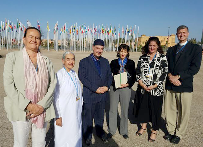 Representatives of global faith groups get ready to present the Cop22 Interfaith Climate Statement at the UN Climate talks in Marrakech today.