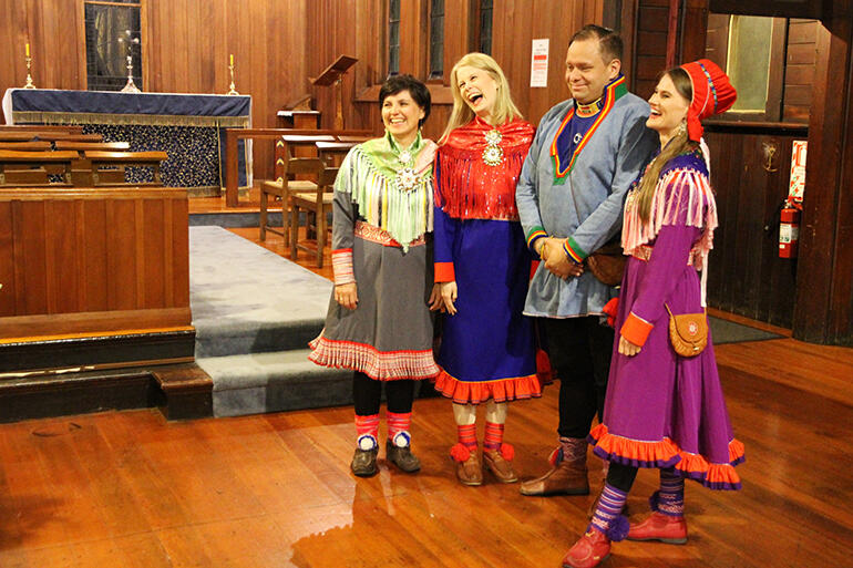 Sami delegates. L-R: Risten Turi Aleksandersen; Hanne Punsvik Oygard; Vidar Andersen and Helga West. Sami delegates. L-R: Risten Turi Aleksandersen; Hanne Punsvik Oygard; Vidar Andersen and Helga West.