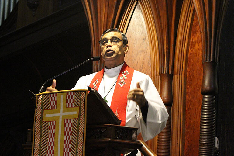 The preacher - Rev Prince Devanandan, who is the President of The Methodist Church of New Zealand.