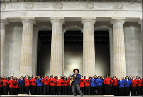 Country singer Garth Brooks warms up for the inauguration.