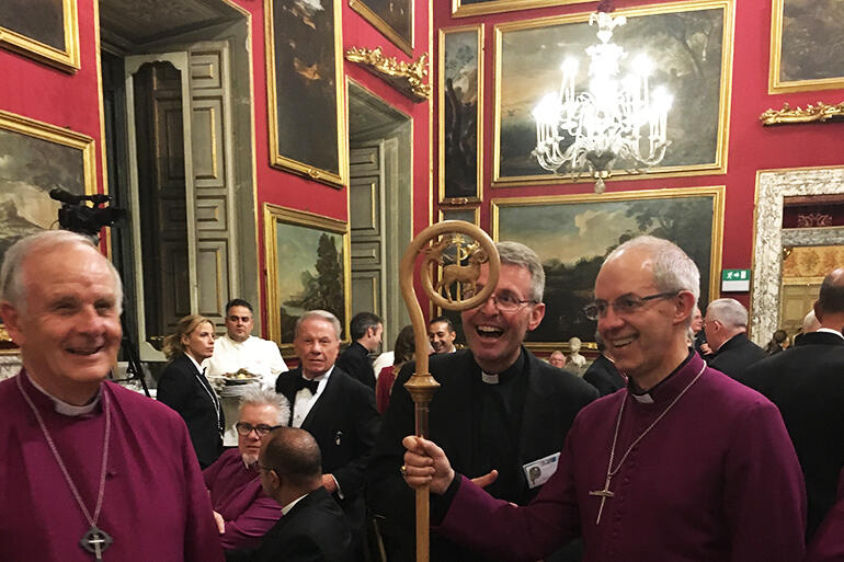 Archbishop Justin Welby with the crozier presented to him by Pope Francis. It's a replica of the one carried by St Augustine. Archbishop Justin Welby with the crozier presented to him by Pope Francis. It's a replica of the one carried by St Augustine.