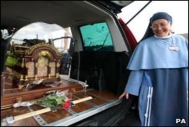 The casket of St Therese which is touring England and Wales.