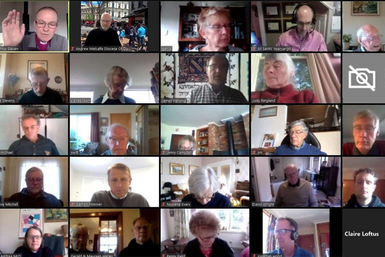 Bishop Steven (top left) welcomes people from around Otago and Southland to morning prayer shared via Zoom.