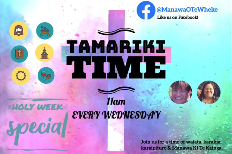 The video opening screen for Tamariki Time in Holy Week 2020 features L-R: Mira Martin and Sophie Anania.
