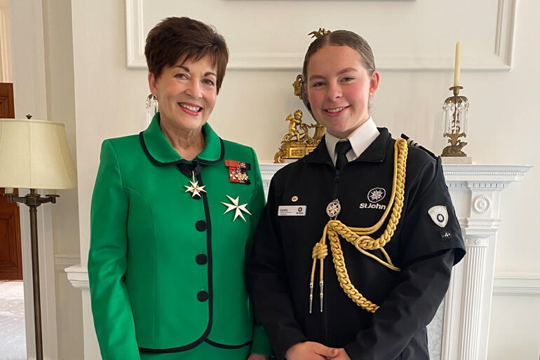 Grand Prior of St John Dame Patsy Reddy and Caitlin Hedge at the award ceremony.
