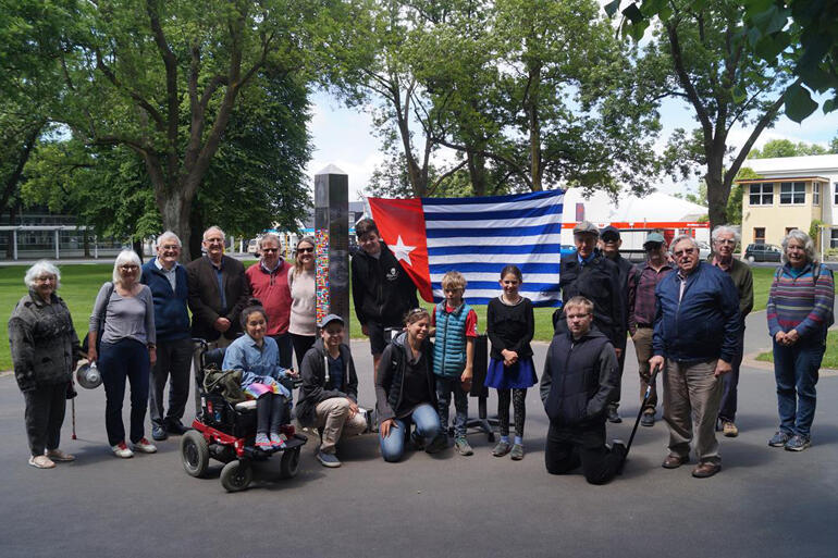 Dr George Davis stands with West Papua human rights supporters in Dunedin on Morning Star Day, 1 December 2018.
