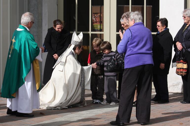 A couple of the younger members of the Holy Trinity Cathedral congregation greet their visitor. A couple of the younger members of the Holy Trinity Cathedral congregation greet their visitor.