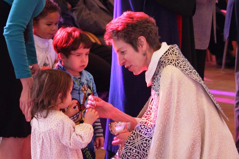 Bishop Katherine communicates with some of the Cathedral children.