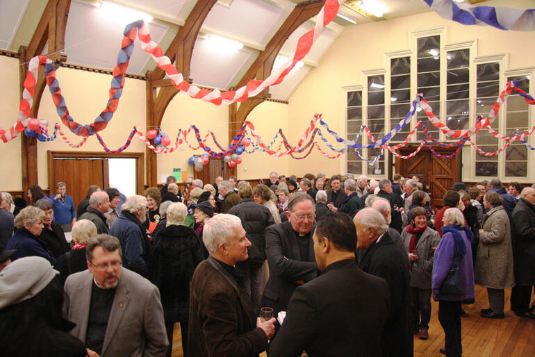 Refreshments at St Michael's after Evensong, in a hall festooned for the occasion. Refreshments at St Michael's after Evensong, in a hall festooned for the occasion.