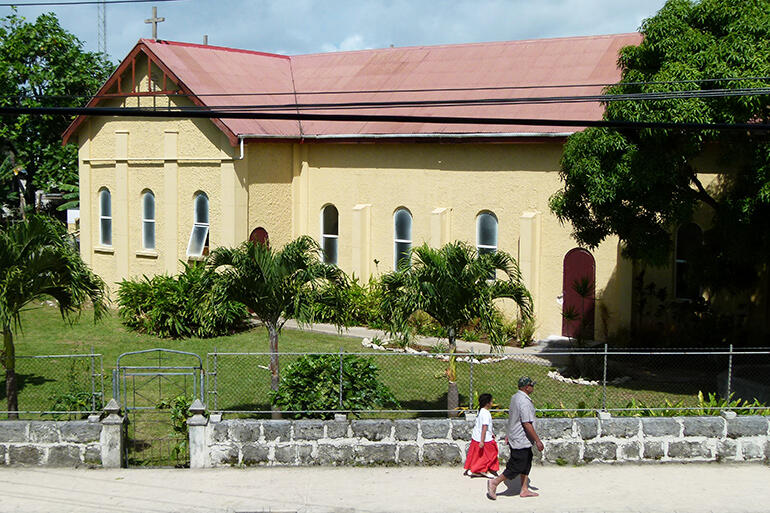 St Paul's church, as it was, before the sides were extended. Photo courtesy of Peter Poulsen. The mango tree beside the entrance has come down.