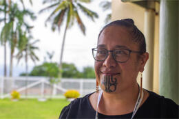 Te Aroha Rountree portrait of a Māori woman theologian with tā moko