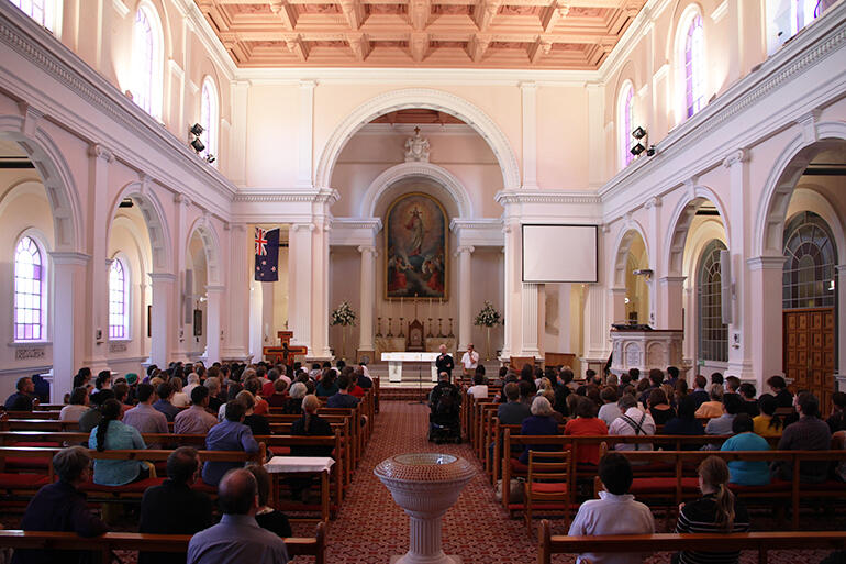 Inside the Cathedral of the Sacred Heart in Wellington, during the early evening Taize workshop.