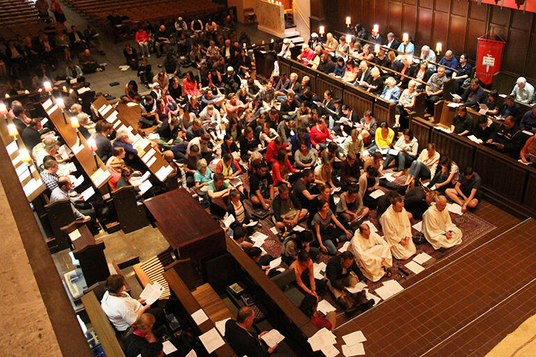 The throng at the eveningTaize-style worship at Wellington's Cathedral of St Paul on Tuesday.