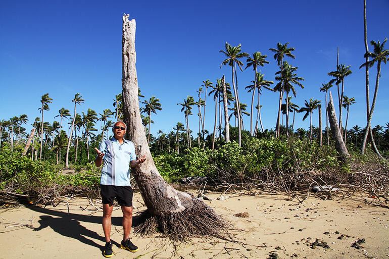 Archbishop Winston Halapua at Pangaimotu Island, in Tonga. He fished here as a boy - and now sees the island slowly dying from rising salt water. Archbishop Winston Halapua at Pangaimotu Island, in Tonga. He fished here as a boy - and now sees the island slowly dying from rising salt water.