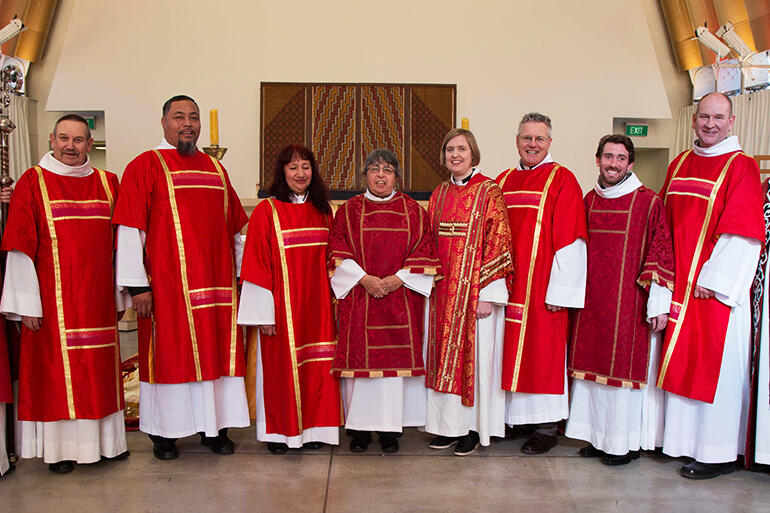 L-R: Alastair Buick, Robert Pomare, Rahab Brown, Irene Nelson, Carolyn Robertson, Tony Kippax, Ben Randall, Al Drye. 