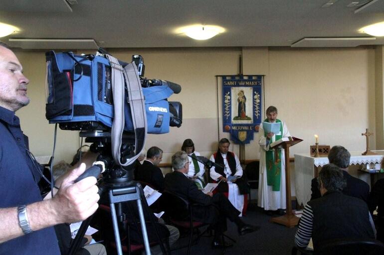 Archbishop David Moxon joined St Mary's Merivale for worship in their parish hall. That's the Rev Rory Redmayne at the lectern. Archbishop David Moxon joined St Mary's Merivale for worship in their parish hall. That's the Rev Rory Redmayne at the lectern.