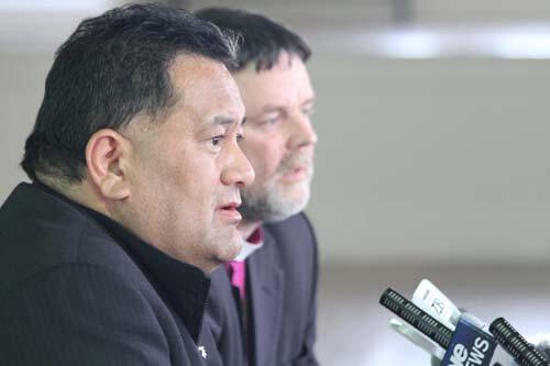Bishop Kito Pikaahu and Bishop Philip Richardson face the media to talk about Sir Paul's funeral arrangements. Bishop Kito Pikaahu and Bishop Philip Richardson face the media to talk about Sir Paul's funeral arrangements.