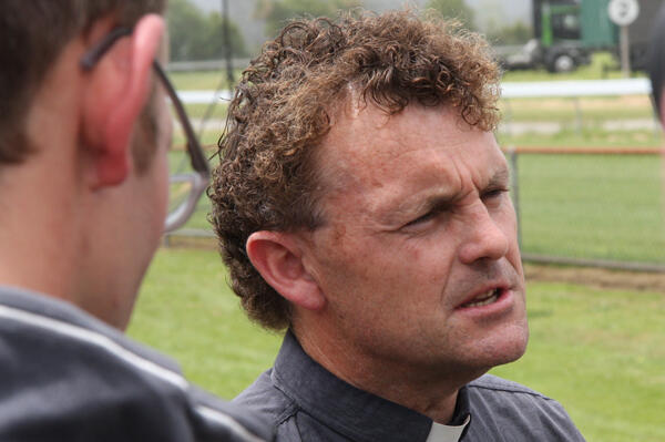 Tim Mora, the Vicar of Cobden-Runanga. Tim led the remembrance service for those who lost their lives at the Pike River mine. Tim Mora, the Vicar of Cobden-Runanga. Tim led the remembrance service for those who lost their lives at the Pike River mine.