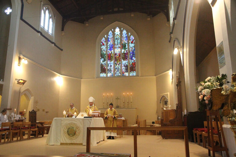 The sanctuary of Waikato Cathedral of St Peter during the Anglo-Catholic Hui Opening Eucharist. 