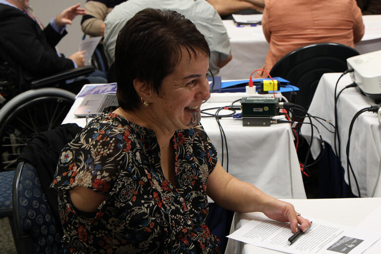 Dairne Kirton laughs during the wānanga with the Tikanga Māori caucus.