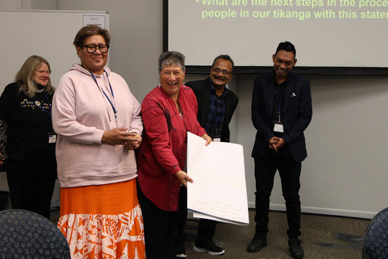 Rev Lanieta Tuiwaiwai, Cherryl Thompson, Keshwan Achari and Sudesh Chand report back from the talanoa in their Tikanga Polynesia caucus.