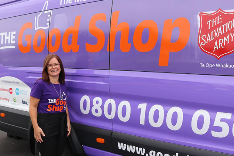 Good Shop vans are great, but can't protect everyone from loan sharks. Good Shop manager Kate Hoare with one of the Good Shop vans.