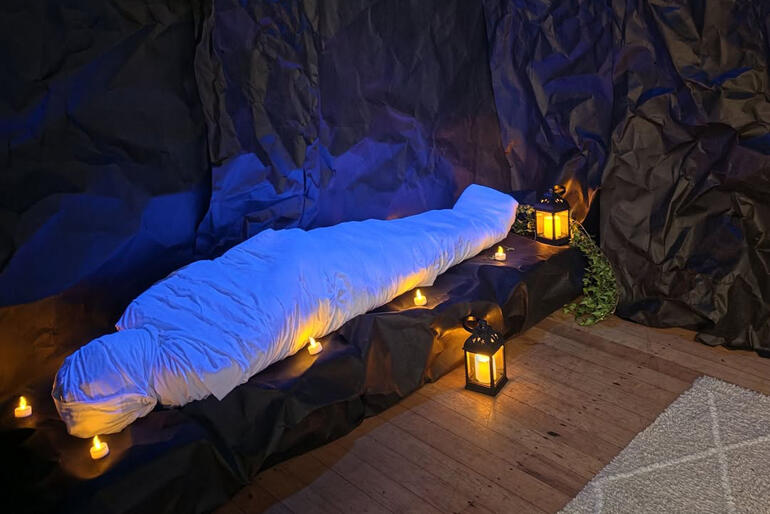 An art installation aids meditation on the crucifixion on Good Friday at St John the Baptist Anglican Church, Te Puke 2026.