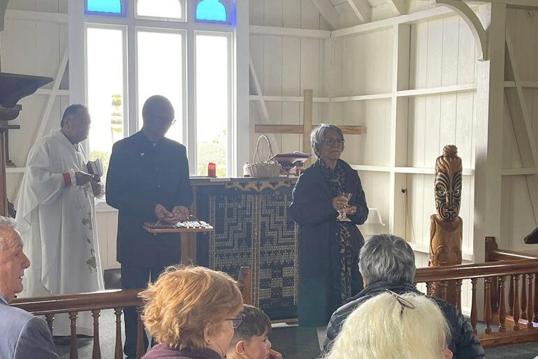 Bishop Te Kitohi Pikaahu joins with the congregation of St Michael's Ngawha, Easter 2026.