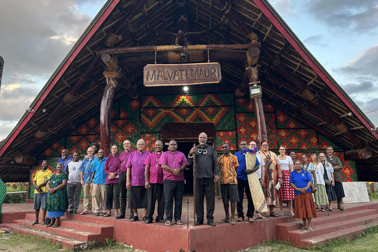 Primates, General Secretaries and their spouses from three of the four Anglican Churches in Oceania with the Chief of Malvatumauri.