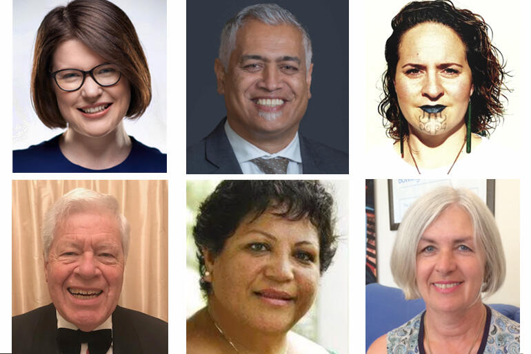 Ministry Standards Commission(clockwise):Kate Muirhead, Matanuku Mahuika, Kiri Tamihere-Waitati, Diane Cameron, Mele Taliai, Registrar John Priestley.