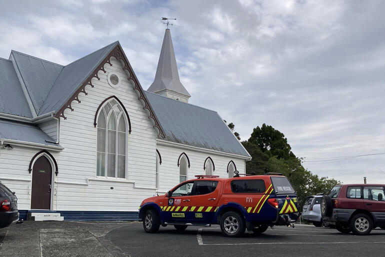 Emergency services set up at the Civil Defence hub hosted by Holy Trinity Anglican Church in Dargaville.