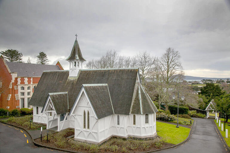 Looking over the chapel at Hoani Tapu te Kaikauwhau i te Rongopai -St John the Evangelist Theological College in Tamaki makau rau Auckland.