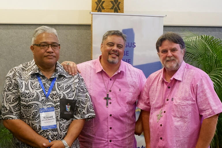 Archbishop-elect Sione Uluilakepa, Archbishop Don Tamihere and Archbishop Philip Richardson in Fiji, November 2022.