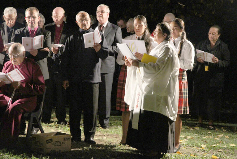 Hukarere Chaplain, Rev Winifred George leads prayers at the new chapel site.