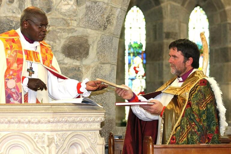 Bishop Richardson with the Archbishop of York during last year's consecration of St Mary's New Plymouth as a full-fledged cathedral. Bishop Richardson with the Archbishop of York during last year's consecration of St Mary's New Plymouth as a full-fledged cathedral.