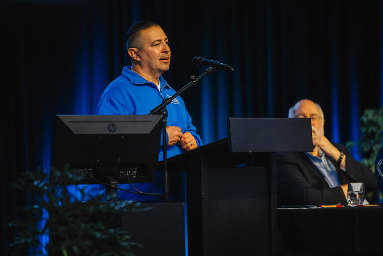 Steve Avalos from Homeboy Industries reflects on his life story as Fr Gregory Boyle looks on. Steve Avalos from Homeboy Industries reflects on his life story as Fr Gregory Boyle looks on.