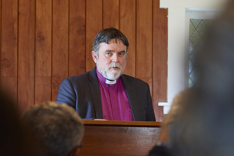 Archbishop Philip Richardson outlines the Church's next steps in the process in the Te Papa Mission Station Chapel. Archbishop Philip Richardson outlines the Church's next steps in the process in the Te Papa Mission Station Chapel.