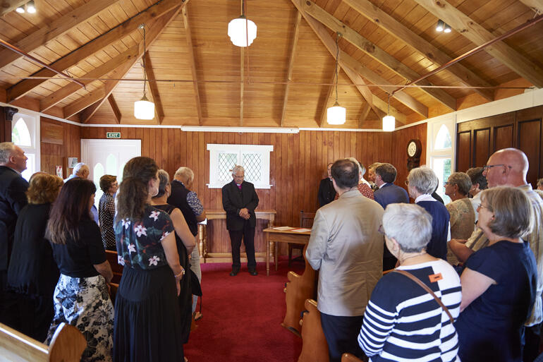 Bishop Ngarahu Katene Te Pīhopa o Te Manawa o Te Wheke addresses iwi and church members. 