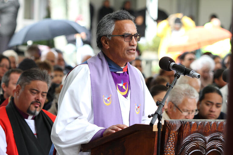 Archbishop Don Tamihere (left) listens as a Rātana Church Apotoro Rehita reads at Turangawaewae marae. Archbishop Don Tamihere (left) listens as a Rātana Church Apotoro Rehita reads at Turangawaewae marae.